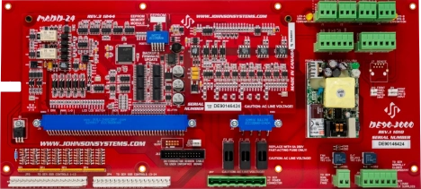 JSI DE90-3000 circuit board for Strand Digital Environ 90 retrofit, featuring labelled components and modular connectors.
