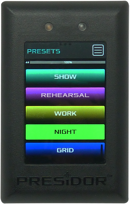 Black Presidor wall station for DMX in lighting.