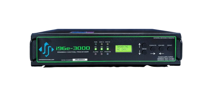 a dimming control processor with a green glowing display.